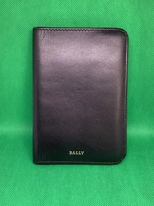 Bally Black Leather Bifold Passport Wallet Burgundy Interior - Picture 1 of 6