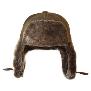 Leather Trapper Genuine Shearling Sheepskin Leather Ushanka Hat Aviator Cap - Picture 1 of 8