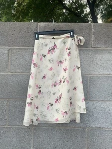Tommy Bahama Vtg Skirt XS -2 Wrap Sarong 100% Silk Flamingo Tropical Cream Pink - Picture 1 of 11