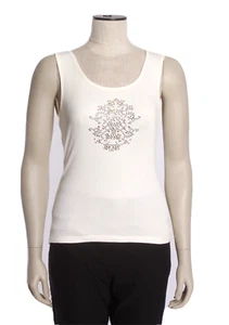 Camiseta sin mangas Nicole By Nicole Miller talla M tejido marfil suave, acanalada, metal y lentejuelas - Imagen 1 de 9
