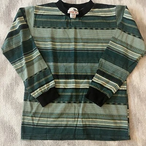 NWOT VTG Youth Surfer Striped Vaporwave Skater Shirt Long Sleeve M (10-12) Green - Picture 1 of 11