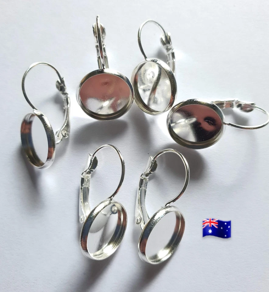 10pcs 12mm Cabochon Earring Lever Clip Settings Sterling Silver Plated - Image 1 of 1