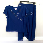 Adrianna Papell Size 16 Two Piece Flutter Sleeve Blouse & Asymmetrical Skirt Set