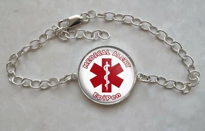 EpiPen Medical Alert  925 Sterling Silver Adjustable Bracelet  - Picture 1 of 2