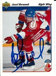 Autographed Josef Beranek 1991-92  Upper Deck Hockey Card #17 - COA