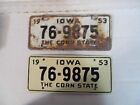 1953 Wheaties Bike Licenese Plates~Iowa Set Of 2