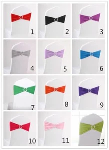 10 PCS / 20 Colors Spandex Stretch Double Hemmed Wedding Chair Sashes + Buckle - Picture 1 of 24