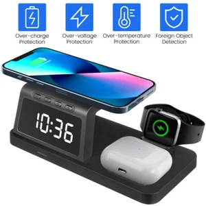 4 in 1 Wireless Charger Charging Station+Alarm Clock for iPhone AirPods iWatch - Photo 1 sur 12
