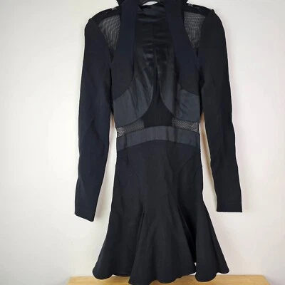 Vestido Plein Sud Para Mujer Pequeño Negro Malla Cuello Simulado Manga Larga Cremallera Espalda Foto 1 de 3