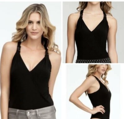 Body Bebe Top Negro Talla Pequeña Cuero Elástico Detalles Foto 1 de 3