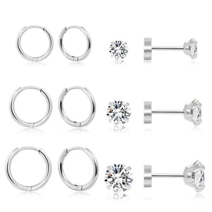Zierliches 6 Paar Ohrringe Set kleine Huggie Creolen winzig CZ Ohrstecker für Knorpel Piercing - Bild 1 von 19