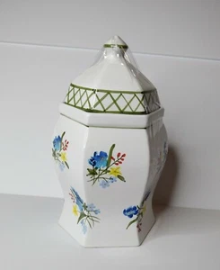 Keramik Keksdose mit blau gelben und roten Blumen 10 Zoll hoch - Bild 1 von 2