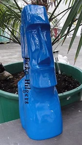 Moai Figur Kopf Rapa Nui Tiki Moderne Kunst Deko Büste Osterinsel Blau Hochglanz - Picture 1 of 5