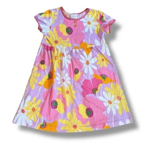 Hanna Andersson Floral Dress Kids' Sz 140 (US 10) Pink Yellow White Short Sleeve - Picture 1 of 6