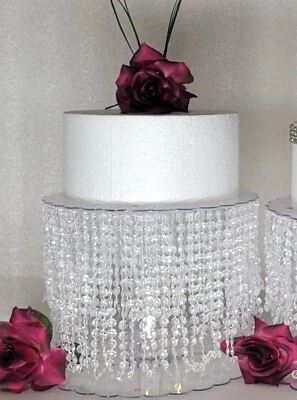 Soporte para pasteles de cristal acrílico con cuentas con luz LED boda, cumpleaños Foto 1 de 4