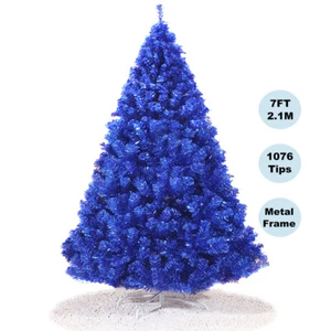 Blue Christmas Tree 7FT 2.1M Shining Lush 1076 Tips Metal Stand Frame - Picture 1 of 9
