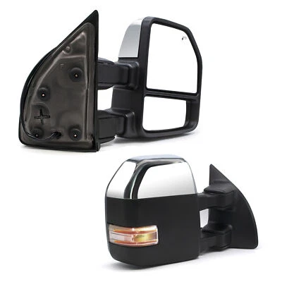 Upgrade Tow Mirrors For 1999-12 Ford F-250 Super Duty Power Heated Signal Chrome - Image 1 of 4