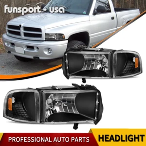 Amber Corner Black Headlights Assembly Fits 1994-2002 Dodge Ram 1500 2500 3500 - Picture 1 of 11