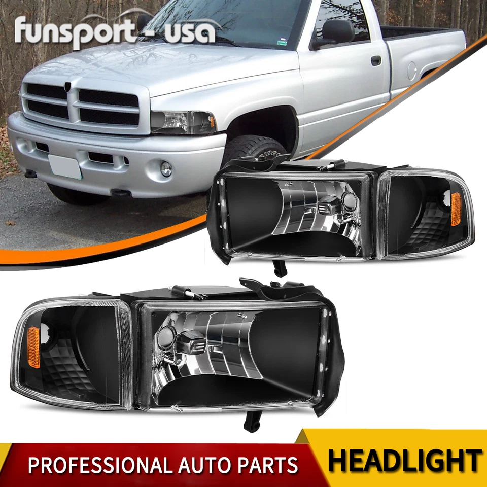 Headlights Assembly for 1994-2002 Dodge Ram 1500 2500 3500  Amber Corner Lamps - Image 1 of 4