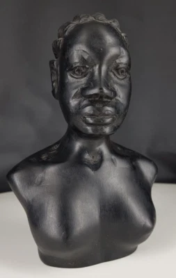 statuette femme africaine en bois noir  ébène buste  sculpté - Photo 1/4