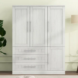 4 Door Wardrobe Freestanding Armoire Closet Storage Cabinet 3 Drawers, 4 Shelves - Picture 1 of 13