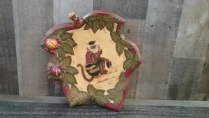 Piatto decorativo in ceramica dipinto a mano scimmia e foglie di palma Disgn 10,5'x9,5' - Foto 1 di 6