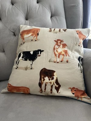 18" x 18" Farmhouse Throw Pillow Cover/Case Cow on Denim Theme - Image 1 of 4