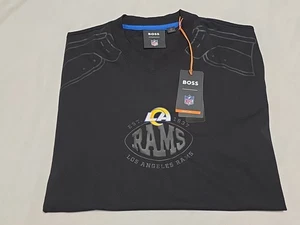 Hugo Boss X Los Angeles Rams Special Edition Tackle Black Shoulder Pads Tee SZ M - Picture 1 of 21