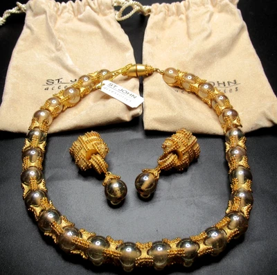 ST JOHN Amazing Glass Bead Golden Necklace Earring Set in Original Pouches! - Image 1 of 4