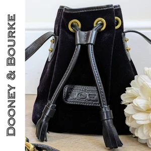 VTG Dooney Bourke Dark Purple Velvet Leather Drawstring Mini Bucket Evening Bag - Picture 1 of 11