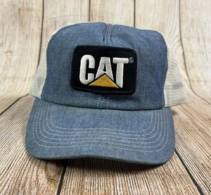 Vintage Caterpillar CAT Logo Tonkin Blue Denim Snapback Trucker Hat Cap - Picture 1 of 6