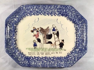 1993 Molly Dallas Blau Spritzgeschirr AMISH COW Servierplatte 14,5" x 11" - Bild 1 von 2