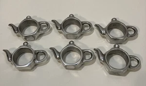 Teapot Napkin Rings Set of 6 Metal Pewter Color - Picture 1 of 5