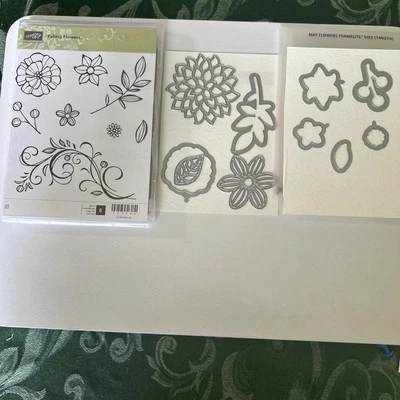 Stampin Up FALLING FLOWERS stamp Set & MAY FLOWERS FRAMELITS Dies Bundle - Image 1 of 4