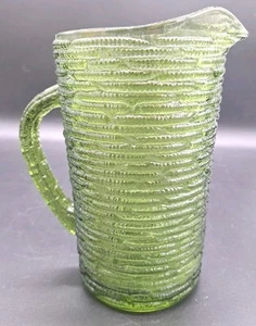 1960s VINTAGE MCM SORENO avocado Green Textured glass Anchor Hocking pitcher - Picture 1 of 5