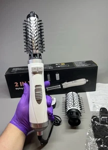 2 In 1 Hot Air Styler Comb 38mm 50mm Hair Curling Round Brush Rotating Dryer - Picture 1 of 24