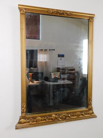 Antique Transitional Art Nouveau Molded Flowers Gilt Gold Regency Wall Mirror Cover