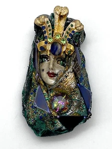 Vintage Brooch Artisan Porcelain Leather Beads Beautiful Design Lady Face - Picture 1 of 21