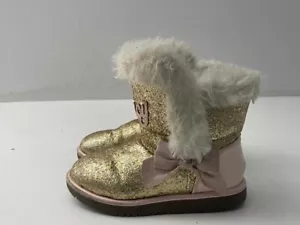 Juicy Couture Kids Girls Gold Sparkling Fur Lined/Trim Boots UK 9 EUR 27 B225 - Picture 1 of 7