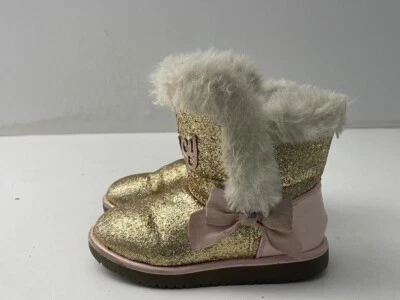 Juicy Couture Kids Girls Gold Sparkling Fur Lined/Trim Boots UK 9 EUR 27 B225 - Image 1 of 4
