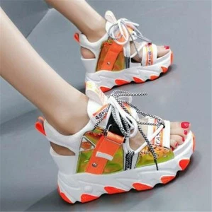 Sandalias deportivas de plataforma con punta abierta para mujer Tenis de verano Zapatos de tacón alto con cuña talla - Imagen 1 de 15