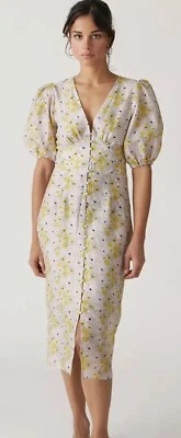 Vestido Rosa Visón Mujer Mitta Lino Abotonado Floral Midi Preppy Talla S Nuevo Foto 1 de 4
