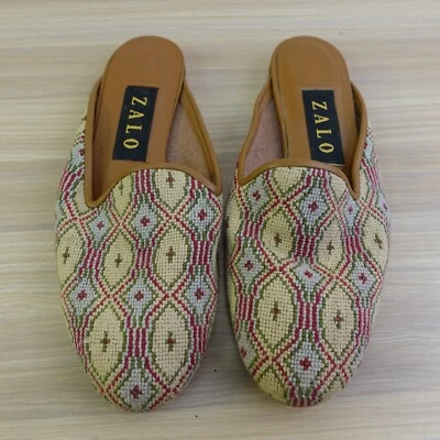 Vintage Needlepoint ZALO Mule Flats Womens 7 M Fair Isle Western  Eclectic Boho - Image 1 of 4