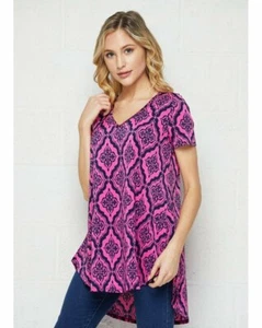 Center of Attention Fuchsia and Navy Print Top - Picture 1 of 5