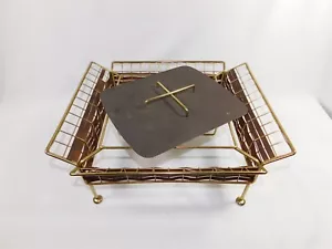 MCM Mid Century Modern Gold Metal Square Casserole Serving Dish Holder Warmer - Picture 1 of 7