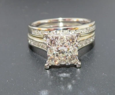 JUEGO NUPCIAL COMPROMISO HALO RACIMO DIAMANTE REDONDO 14K YG TALLA 7 5,46 gramos (G132886) Foto 1 de 4