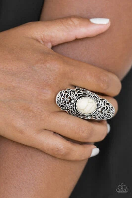 New Paparazzi Jewelry "EGO TRIPPIN WHITE RING" *NEW RELEASE 2021* LAST ONE - Image 1 of 2