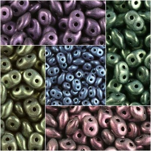 SuperDuo Metallic Matt Beads - 10g - Czech Super duo Twin hole Beads - Picture 1 of 9