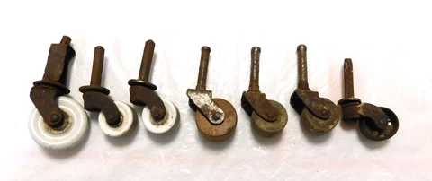 7 Antique Vintage Furniture Wheels-Wood, Porcelain/White Glass and Steel Casters Cover