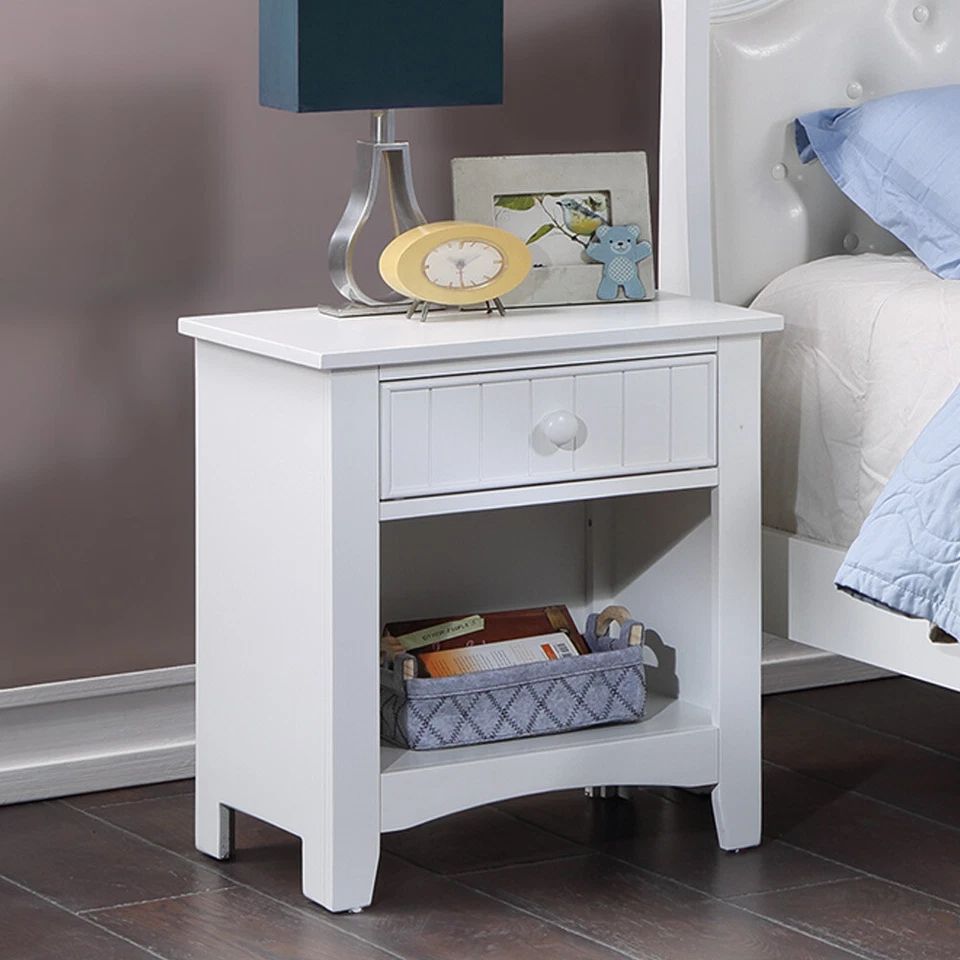 Bedroom Wooden Nightstand Night Stand Side Stand 1 Drawer 1 Shelf White - Image 1 of 2